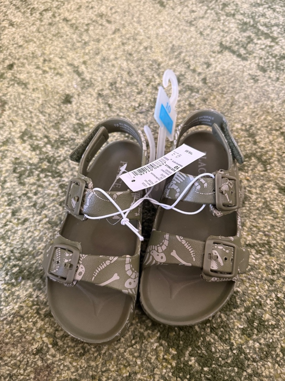 Children’s Place Kids Olive Green Buckle Sandals with Dino Print size 10